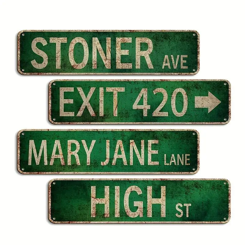 Vintage Street Sign, 4pcs/set Retro Street Sign, Wall Decor Plaque for Home Wall Restaurant Decor