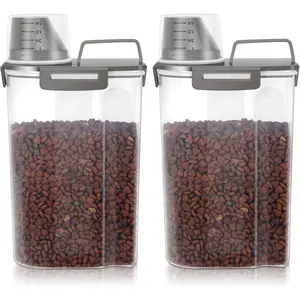 Airtight Small Cat Dog Pet Food Storage Containers BPA Free, with Large Pour Spout/1 Measuring Cup/ 4 Safety Locks and Double-layer Silicone Strip (Olive Gray x 2, 3L-2pack)