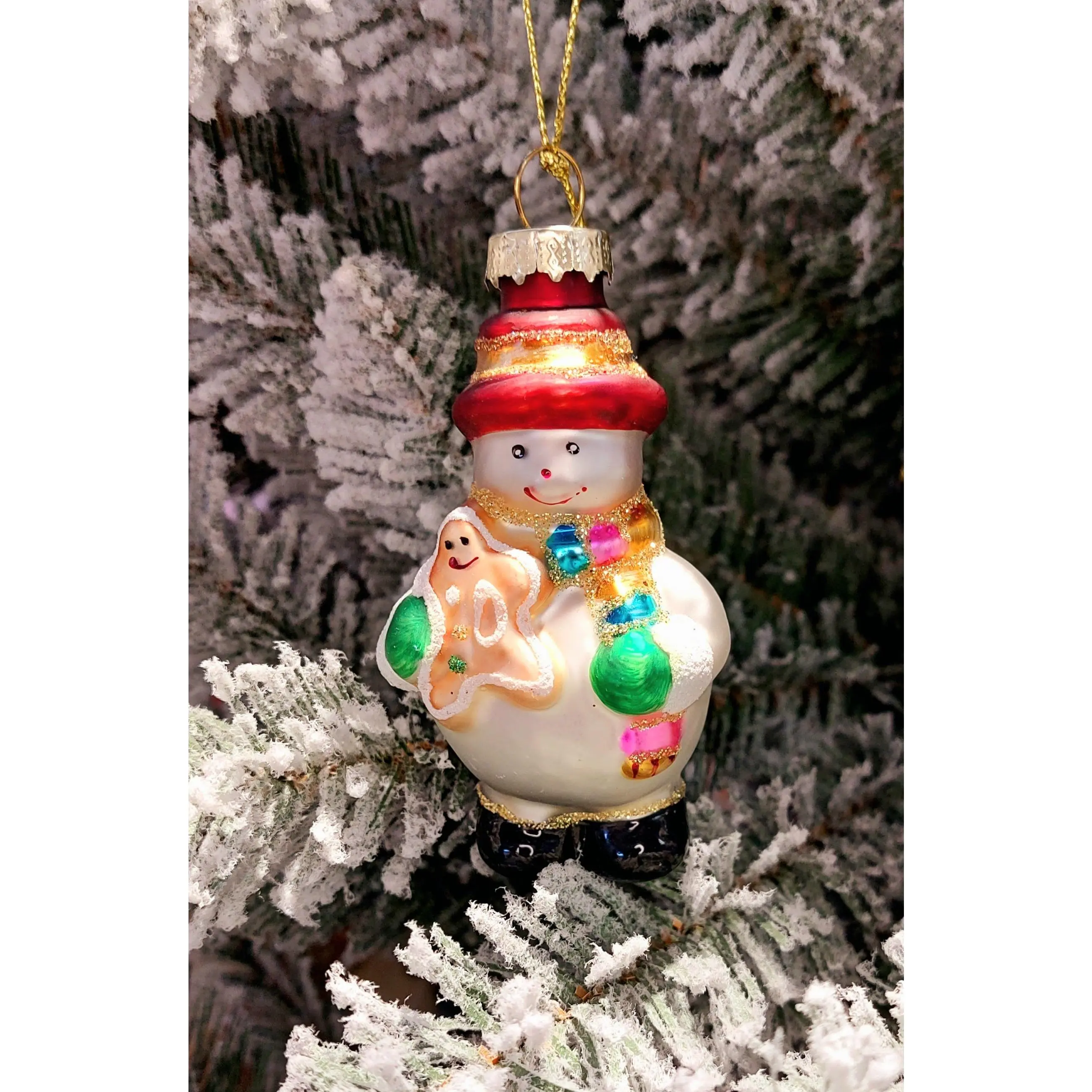 Christmas Glass Ornament - Snowman with Cookie by Wizardi F07M3-41 HB-SY25317