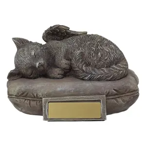 Heavenly Angel Cat Sleeping On Pillow Cremation Urn Small Pet Memorial Statue