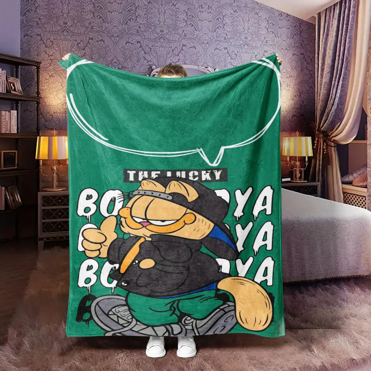 Cool Garfield Cat Street Style Flannel Blanket, Soft and Warm, Ideal for Naps, Camping, Travel, All Seasons