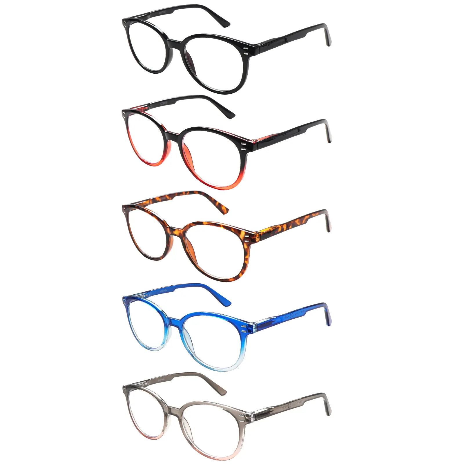 5-Pair Unisex Reading Glasses, Lightweight Multi-Color Gradient Eyeglass Frames, Anti-Blue Light Computer Readers with Spring Hinge, Car, Mix Color, Round, Friends, Family, Multiple, Gradient Colors