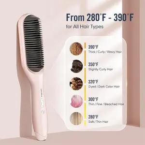 Hair Straightener Brush, Sleek Sweep Ionic Straightening Brush, Anti-Scald Ceramic Straightener Comb for Super Smooth Hair Pink.