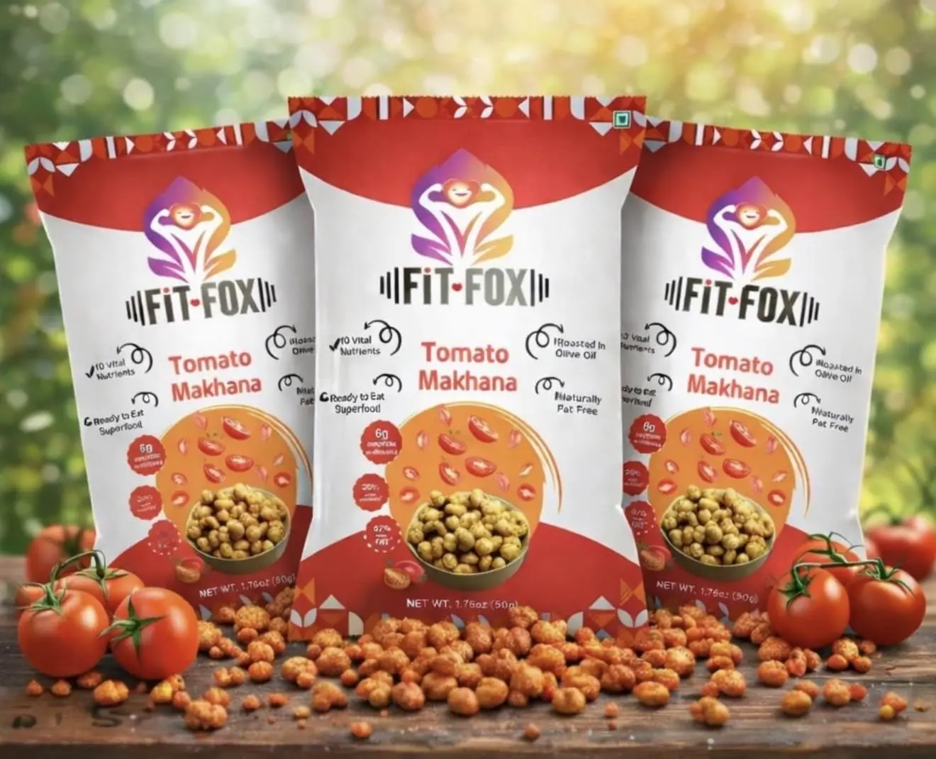 Fit Fox Tomato Makhana, Pack of 3, Roasted Superfood Snack, 1.76oz, 6g ...