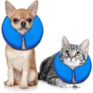 Soft inflatable dog collar, post-surgery alternative to the donut-shaped e-collar, prevents licking, allows normal eating and observation, suitable as a comfortable recovery collar for small, medium, and large dogs and cats, dark blue-XS
