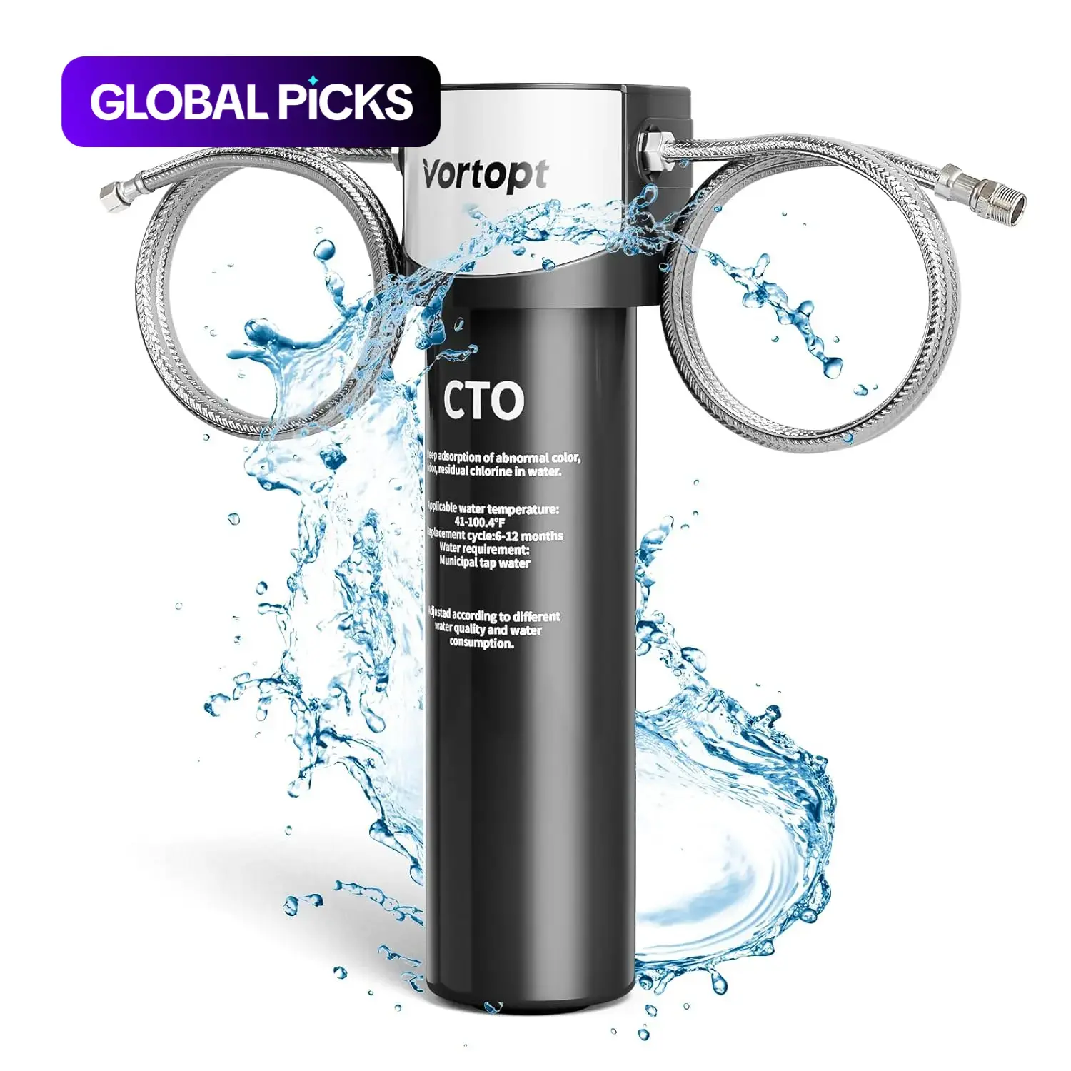 Under-Sink Water Filter System, Sediment & Carbon Filter, NSF/ANSI 42 Certified Water Purifier, 28,000 Gallons High-Flow Capacity, Reduces PFOA/PFOS, Chlorine & Bad Odors, Direct-Connect to Kitchen Faucet (Black-Q5-C2-28000GAL) #GLOBAL PICKS