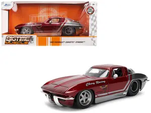 1963 Chevrolet Corvette Stingray "Chevy Racing" Red Metallic and Gray "Bigtime Muscle" Series 1/24 Die Cast Model Car by Jada