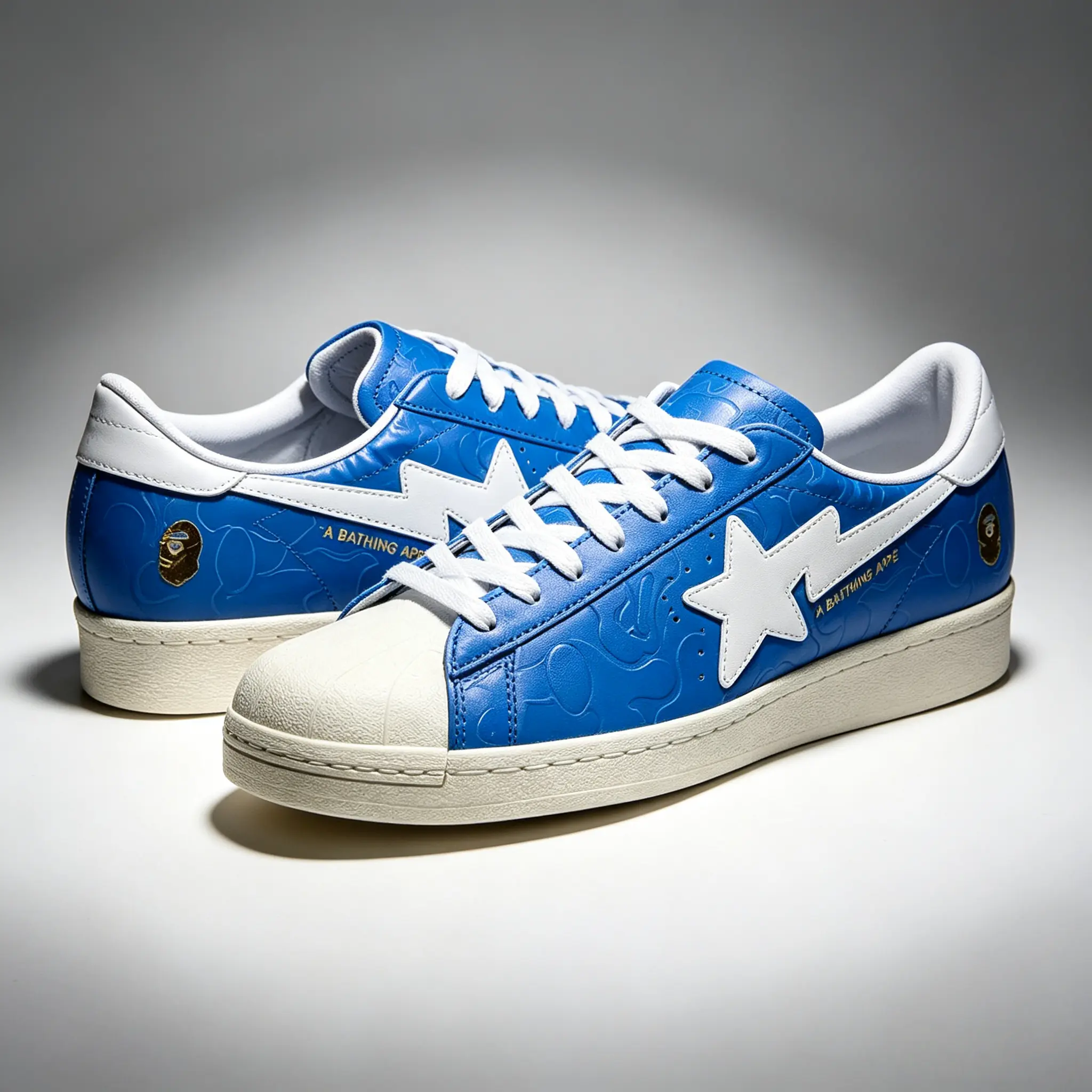 BAPE x adidas Superstar Vintage Sports Shoes, 'Blue White' Men's Casual Trainers, Style JR2702, Classic
