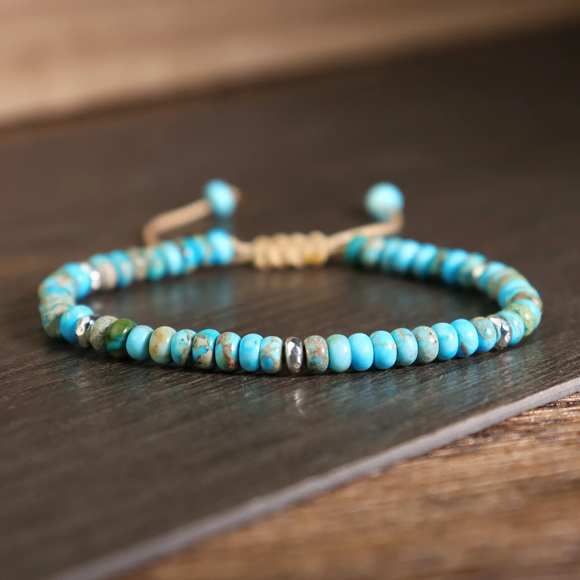 Natural Turquoise Stone Bracelet Healing Crystal Rondelle Gemstone Braided Dainty Bracelet Handmade Minimalist Style for Daily Use Gift for her, gift