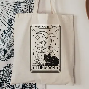 The moon tarot card tote bag, Cat tote bag, Celestial tote bag, Witchy tote bag, Tote bag spiritual