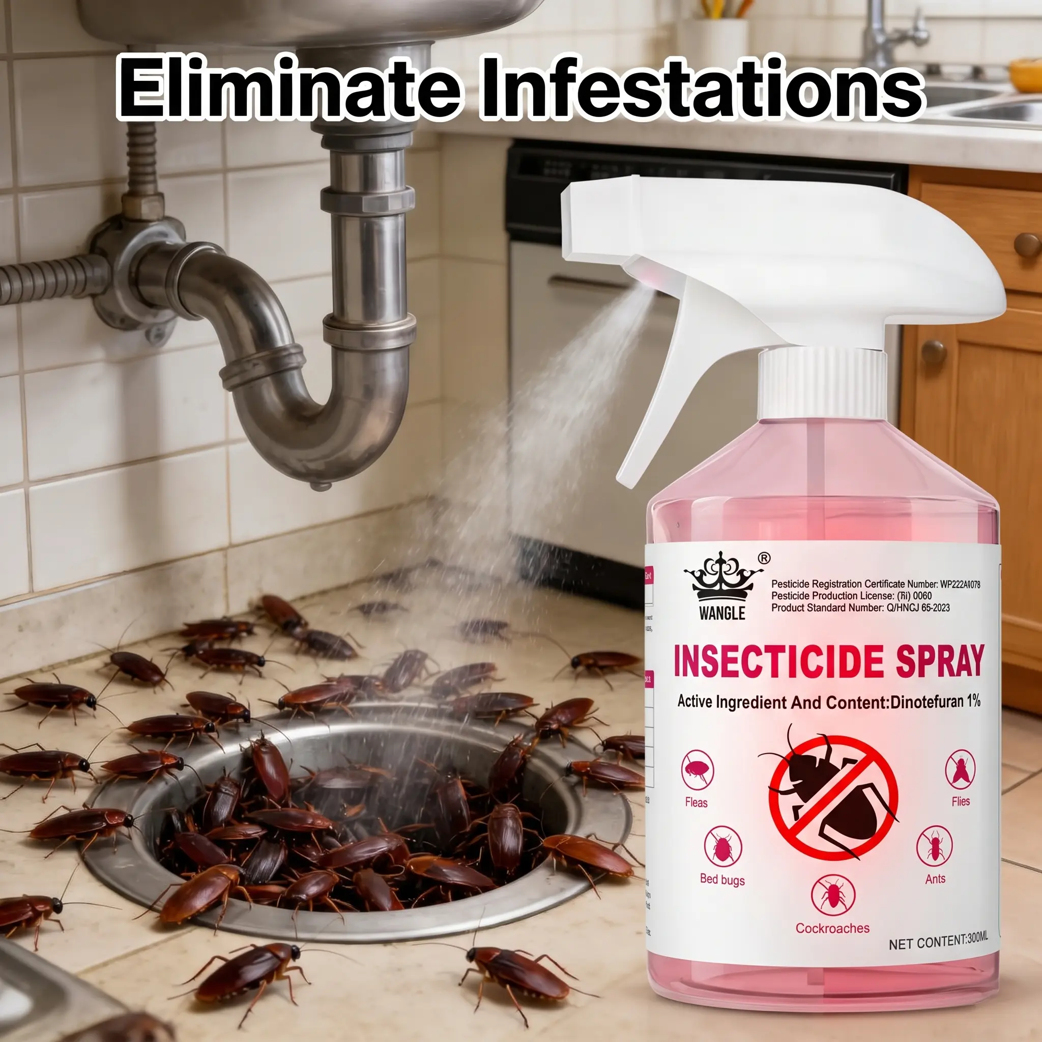 Effective Pest Control Solution for Cockroaches & OtherlnsectsUser-Friendly & Versatile Usage Kills Roaches Dead