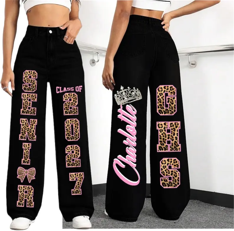 Animal Print Senior Spirit Denim Iron-On Accessory, 2-Color Personalized Design for Homecoming DIY Printmaking Projects Leopard skin
