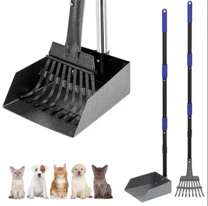Pooper Scooper, Dog Pooper Scooper Tray and Rake Set with Adjustable Stainless Steel Long Handle for Large Medium Small Dogs