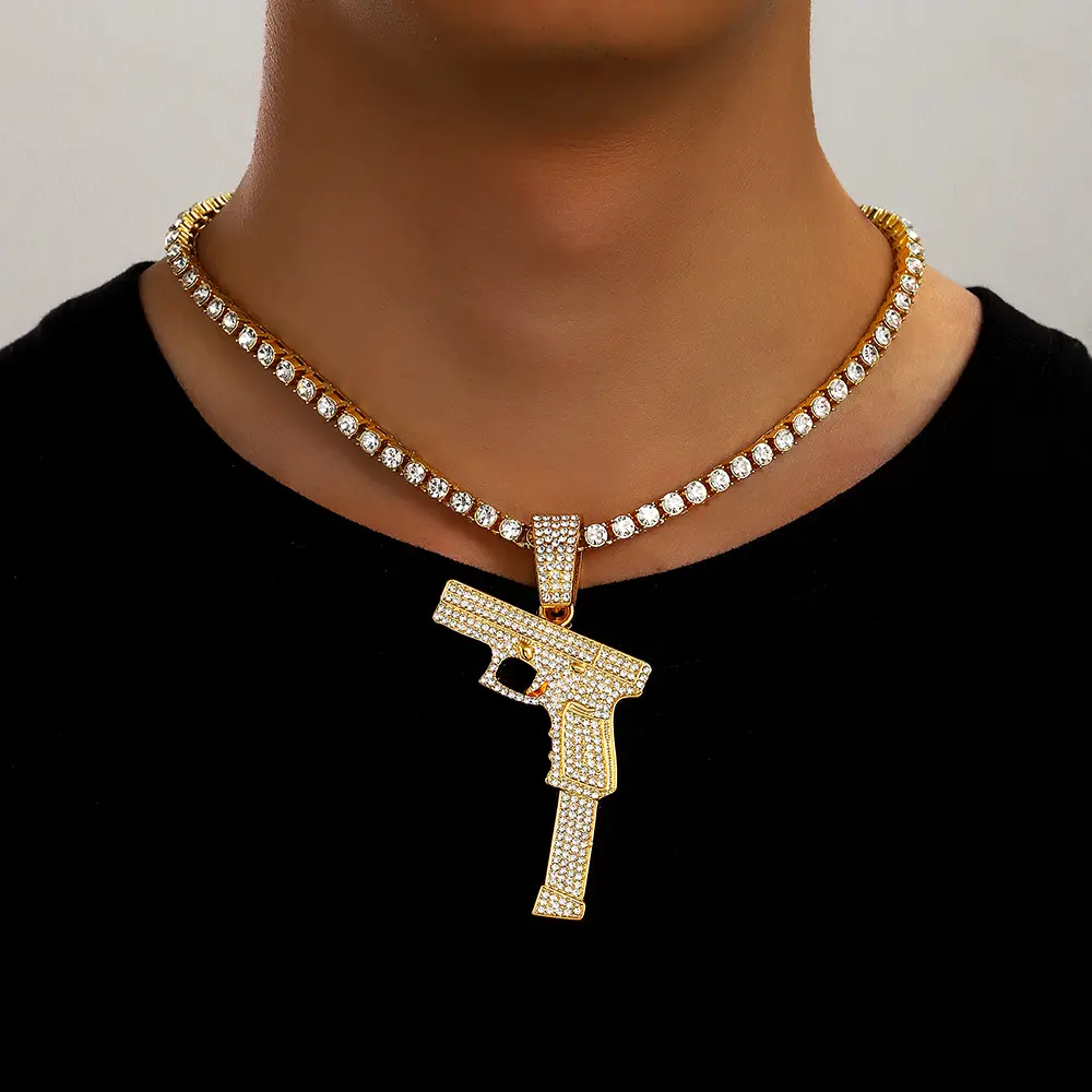 Gold pendant with 18 inch tennis chain