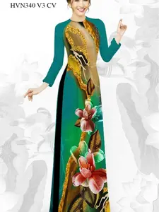 Set Traditional Vietnamese Orchid Ao Dai - Bộ áo dài in 3D truyền thống - Ready to ship- Round neck