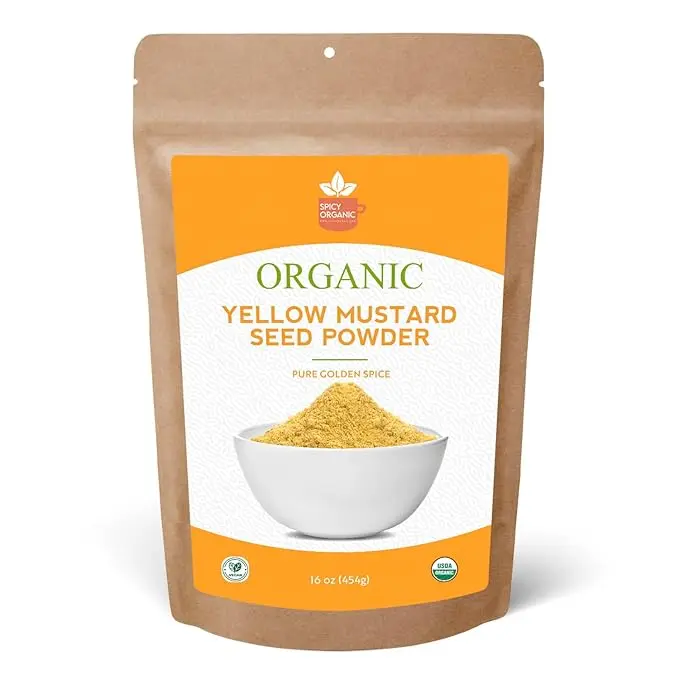 SPICY ORGANIC Ground Yellow Mustard Seeds Powder-16 Oz. – Certified USDA Organic - The Perfect Pickling Spice for Cooking with Authentic Flavor – Fresh, Non -Gmo, and Vibrantly Yellow