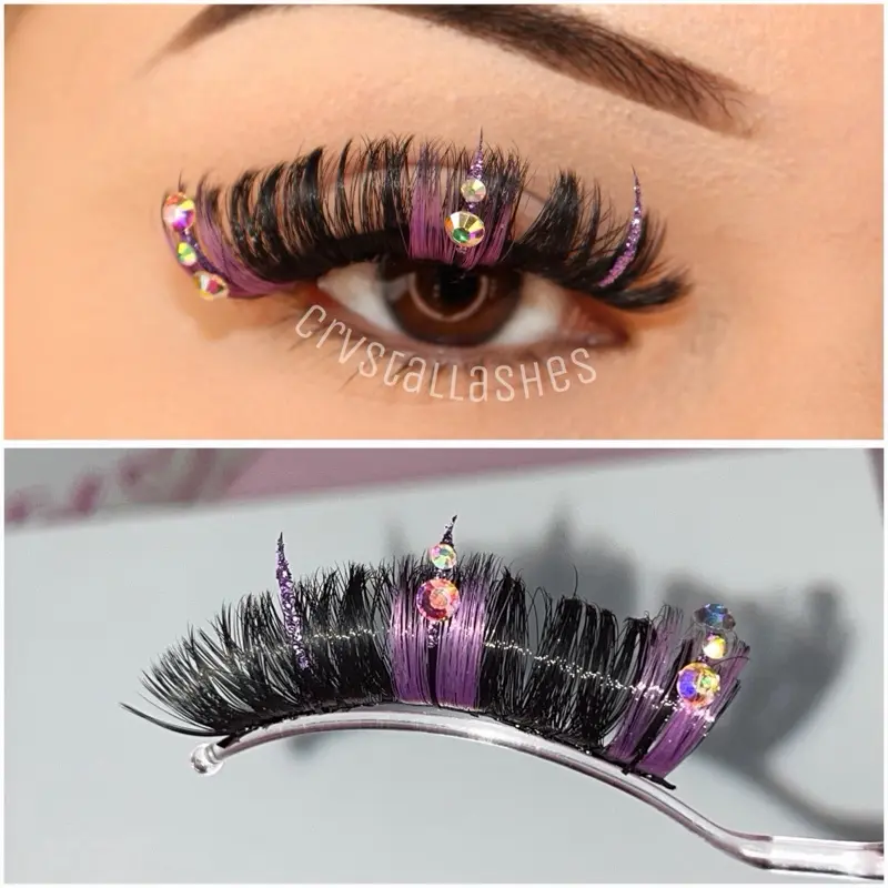 “Fairytale" 15mm Purple Wispy Gem Lashes with Sparkling Accents High Quality Reusable Strip Eyelashes Makeup Volumized Curly Mega Volume