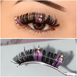 “Fairytale" 15mm Purple Wispy Gem Lashes with Sparkling Accents High Quality Reusable Strip Eyelashes Makeup