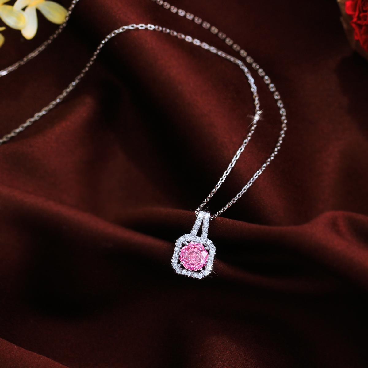 925 Sterling Silver Pink Rose Cut Square Pendant Necklace Set With Full Cubic Zirconia Stones  5A Cubic Zirconia Women’s Light Luxury Collarbone Necklace for Commuting  Dates  and Weddings