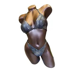 Gunmetal Snake Print Figure Suit with V-Cut Bottom | Ready to Ship
