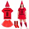 Halloween Costume for Women Teacher Crayon Group Costume Book Week Character Cosplay Funny Teacher Outfit T-shirt & Tutu Skirt & Gnome Cone Hat & Socks for Preschool Kindergarten Elementary School Parades Classroom Colorful Art Party Trick-or-treat