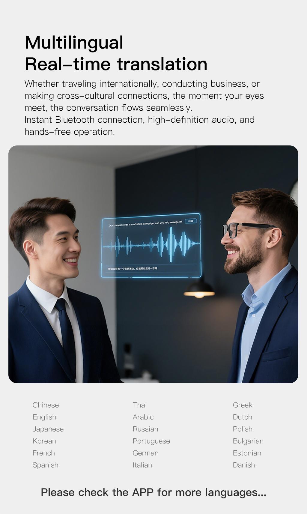 AI Interpretation Smart Glasses,160 Languages, Chat GPT,Audio Glasses for Men And Women,Microphone And Speaker, HD Voice Calls And HIFI Music Quality,Hands-Free Calling,Color Changing Lens, Suitable for  Riding,Driving,Travel,Black Friday & Cyber Monday