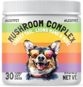 Mushroom Complex Dog Supplements – 30 Organic Chews with Reishi, Shiitake & Turkey Tail Immune Support, Cognitive Wellness, Digestive Balance, DHA/EPA & Turmeric Natural Functional Treats for Dogs