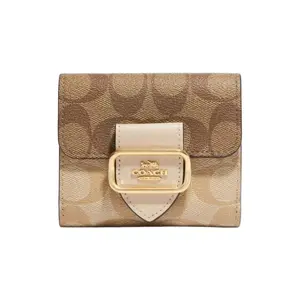 Coach Morgan 11 Classic Monogram Snap Closure Canvas and Leather Wallet for Women, Khaki