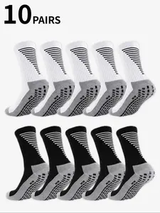 10-Pair Functional Sports Socks Colorful Vertical Stripes with Gray Anti-Slip Pattern High-Elasticity Ribbed Top Abrasion-Resistant Outdoor Functional Style Ball Sports Athletic Grip Sock