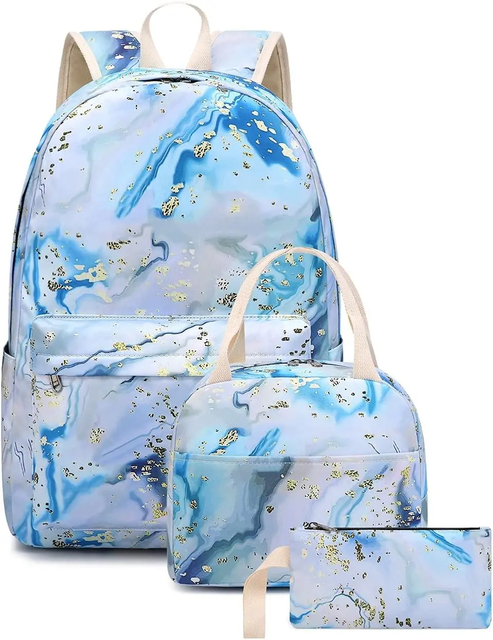 Bluboon Teen Girls School Backpack Kids Bookbag Set with Lunch Box Pencil Case Travel Laptop Backpack Casual Daypacks (Blue-white) Gift