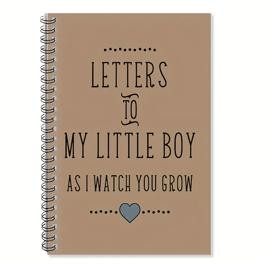 1Pc "Letter to My Little Boy" Spiral Coil Blank Paper Notebook, Journals for Writing - Blank Journal - 100 pages, 5x7 inches, beige cover with heart-shaped design, perfect for new moms' baby party gifts, perfect for journaling, planning