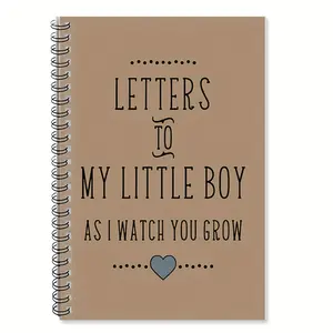 1Pc "Letter to My Little Boy" Spiral Notebook - Fill Blank Journal - 100 pages, 5x7 inches, beige cover with heart-shaped design, perfect for new moms' baby party gifts, perfect for journaling, planning, and preserving