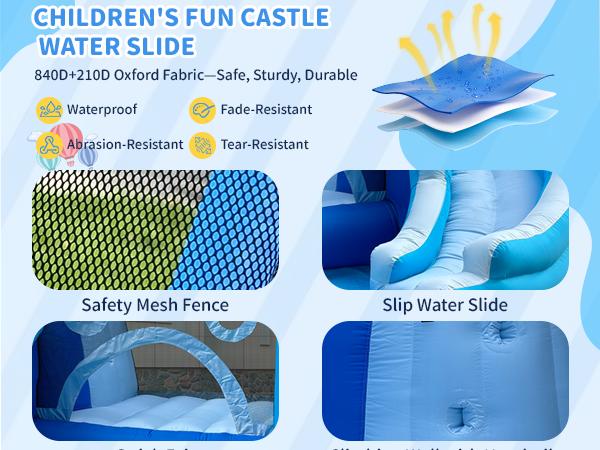 Inflatable Water Slide Water Park, Store Wet Dry Combo Water Slide Water Slide Backyard Party Summer Splash Fun Inflatable Water Slide  Bigger Splash Pool Bouncy Castle with Blower for Indoor & Outdoor