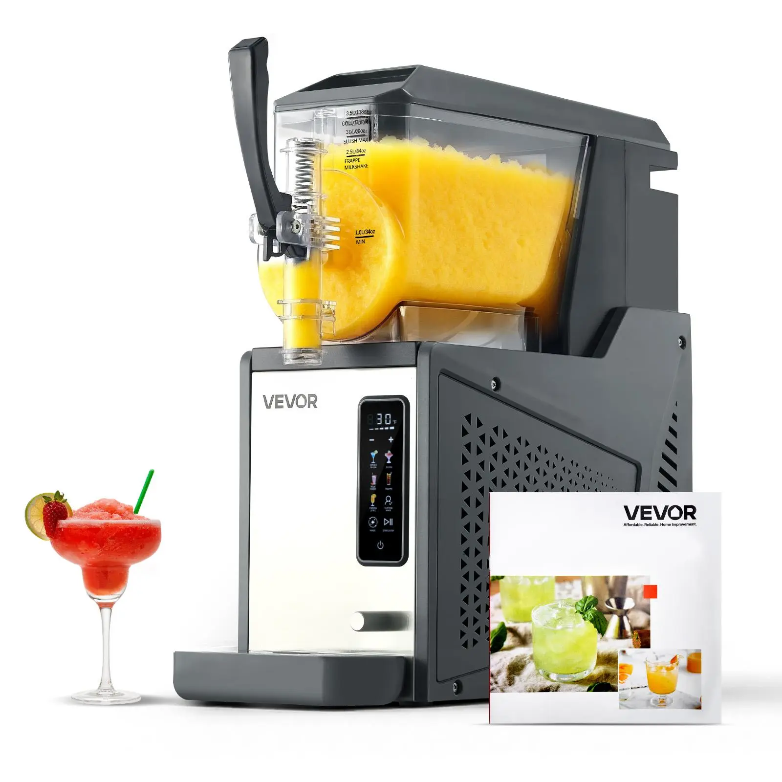 VEVOR Slushie Machine, 4L/135oz No Ice Needed Slushy Machine for Home, Frozen Drink Maker with Single Tank, Margarita Machine with Self-Cleaning, for Frozen Margaritas, Frappés, Milkshake & More