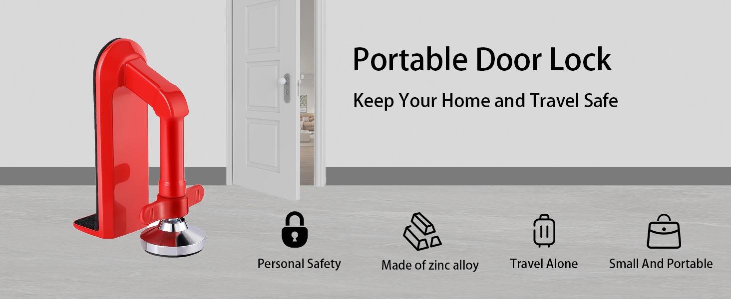 Portable Alarm Door Stopper with Loud 80dB Siren – Easy to Apply Personal Protection Women and Family Anti Theft Adjustable Safety Security Jammer for Travel, Home, Dorm & Apartment