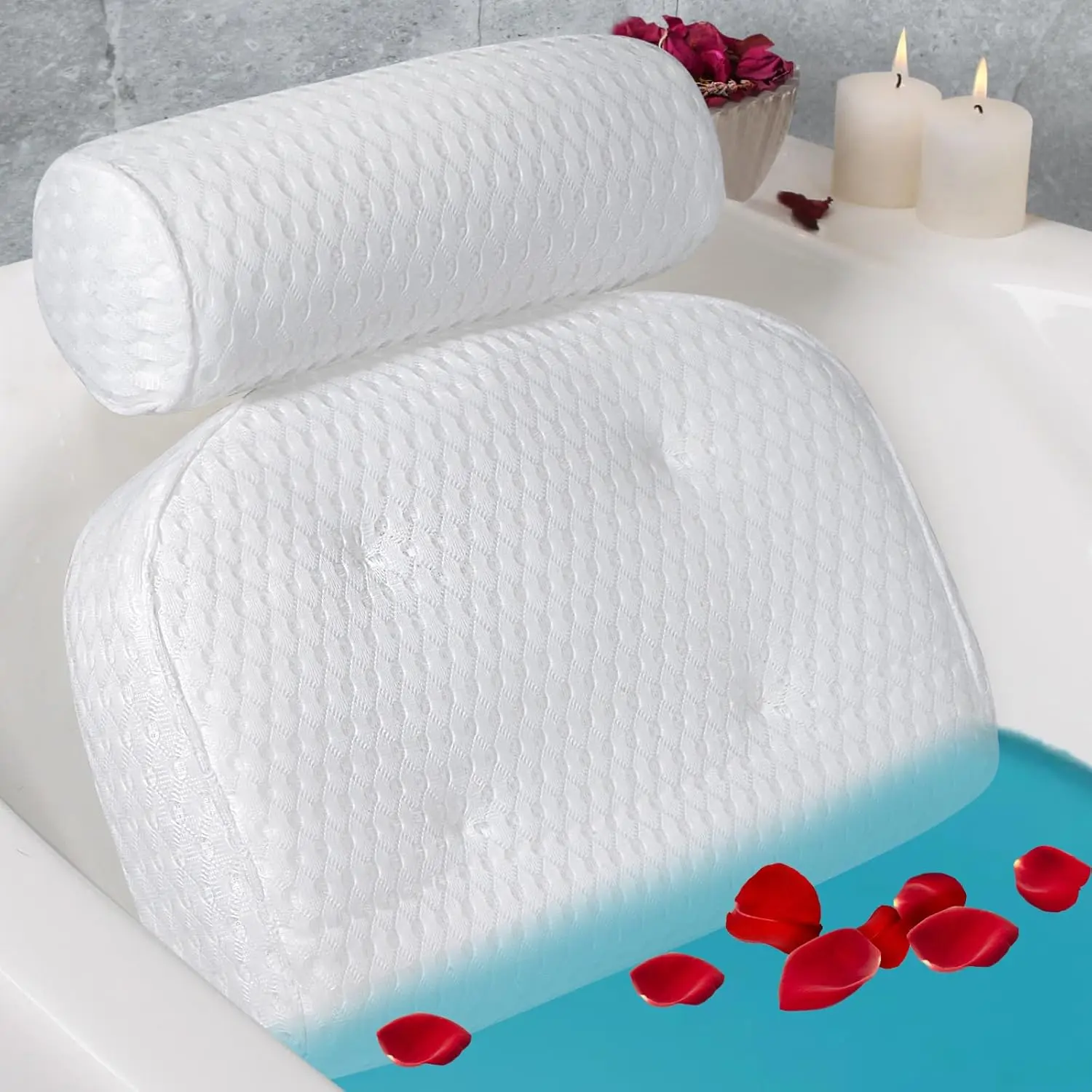 Breathable Bathtub Pillow - Waterproof Cushion With Suction Cups - Ergonomic Neck & Back Support For Men and Women - Anti Slip Shower Spa Headrest