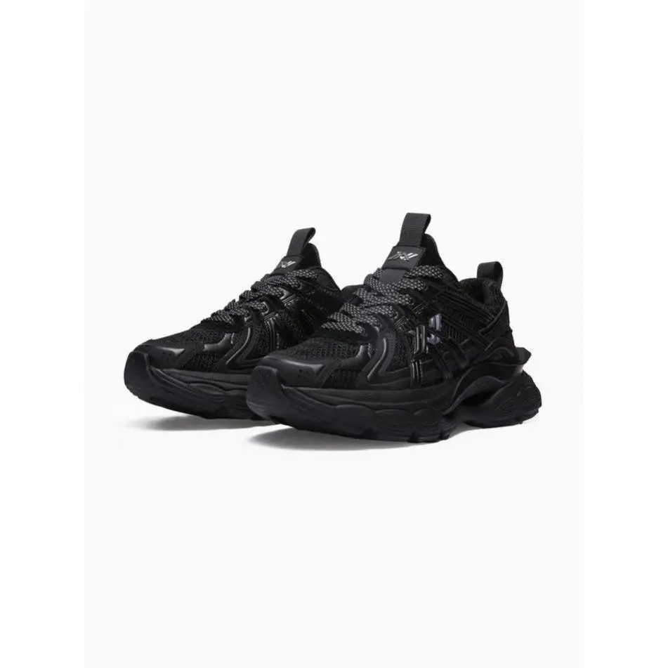 Javi Route Black Low Top Sneakers with Reflective Overlays Pull Tabs for Easy On Off Comfortable Chunky Midsoles & Durable Outsole