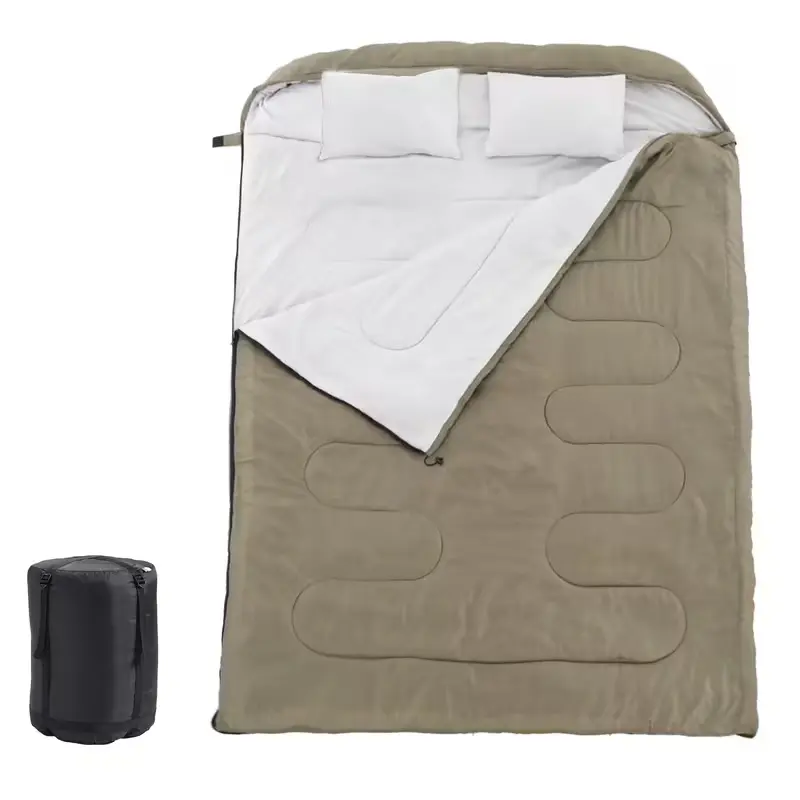 Double Sleeping Bag with Pillow Suitable for Backpacking, Hiking & Cold Weather Camping - Lightweight Portable Compact Warm Thermoregulation for Adults, Synthetic for Outdoor Adventures, Suitable for Cold Weather Use