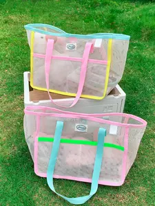 Style Mesh Handbag for Girls, Travel Beach Bag, Essential Shoulder Bag for Parties and Holidays, Large Capacity Tote Bag, Casual Tote Bag, Lightweight Tote Bag