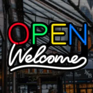 Welcome Neon Sign LED Light Adjustable USB Powered Wall Decor, Restaurant Bar Salon Store Window Hotel Cafe Party Open Sign