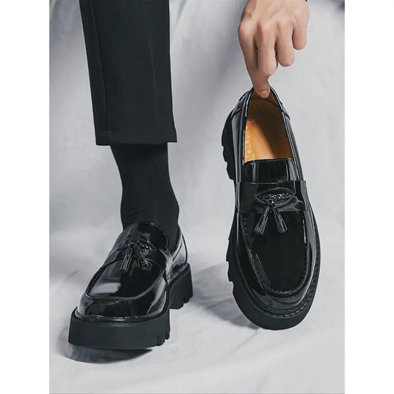Men's Fashionable Casual Tassel Decor Pu Leather-on Shoes, Tassel Loafers, Simple Design Elegant Plain Round Toe Loafers, Business Style Temperament Flats Daily Wear, Tassel Shoes, 's Day, Gift Him