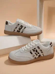 Classic Women's Sport Shoes, Trendy Sole, Leopard Print Decoration, Soft Lining, Ideal for Sports Fitness & Daily Wear, Leopard Print Sneakers