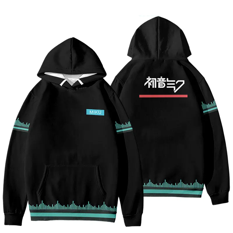 Hatsune Miku Print Hoodie Casual Long-Sleeve Pullover Sweatshirt Harajuku Streetwear Anime Hooded Tops For Men and Women Fall Winter