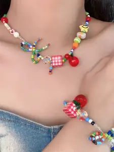 New Colorful Apple Star Beaded Necklace Set, Light Luxury Summer Collar Chain, Sweet and Cute, Summer Accessory, Collarbone Chain