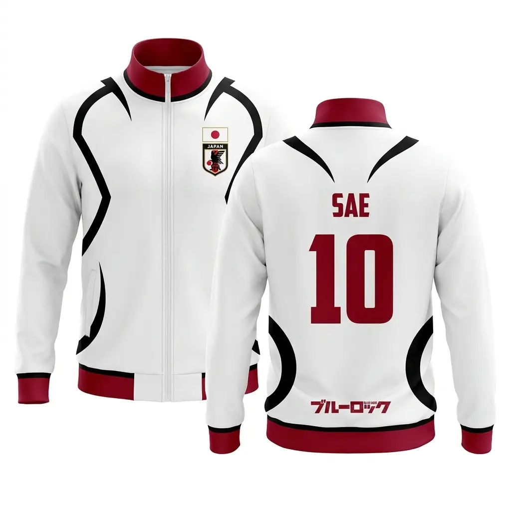 Anime Soccer Prodigy Zip Up Track Jacket, Japanese Football Striker Number 10 Sportswear Coat, White Red Athletic Training Windbreaker, Harajuku Streetwear Cosplay Outerwear Top, Unisex Sport Fan Casual Tracksuit Gift