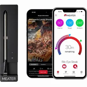 100% Wireless Smart Meat Thermometer - 165ft Bluetooth Range, Dual Temp Sensors, Guided Cook System, Dishwasher Safe - Ideal for BBQ, Grill, Smoker