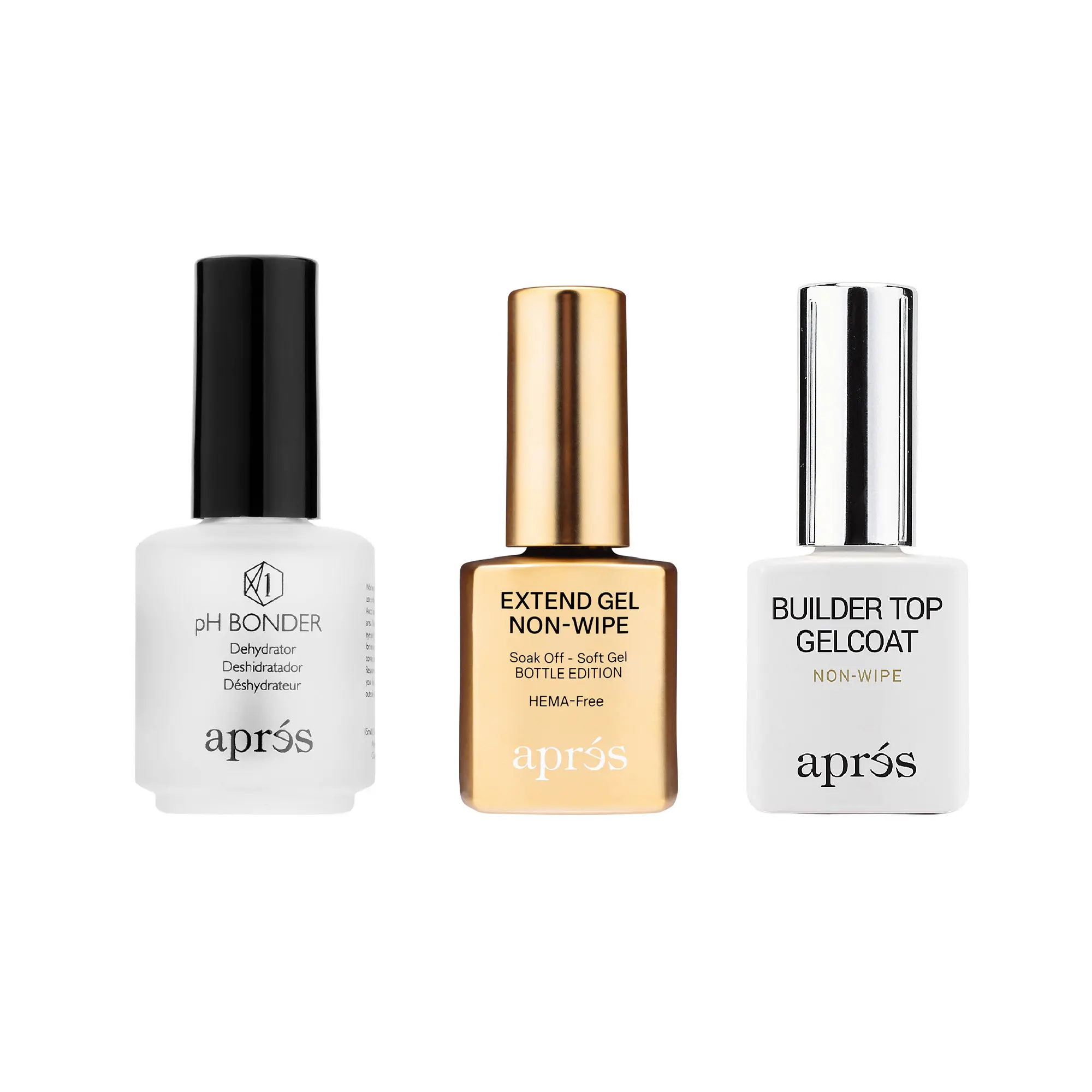 APRÉS Salon Essential Bundle – pH Bonder, Extend Gel Non-Wipe & Builder Top Gel Coat