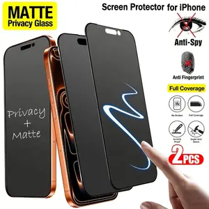 2-Piece Full Coverage Matte Privacy Tempered Glass Film, Compatible with iPhone 17/16/15/14/13/12/11/17 Pro Max/17 Pro/16 Pro Max/17e/Air/16e/Plus/Mini/X/XR/XS Max. Made of 9H+ Hardness Tempered Glass, featuring anti-fingerprint, scratch-resistant and mat