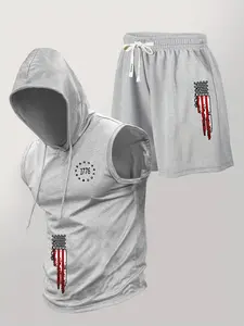 Men's Summer Casual Set, Hooded Sleeveless Vest & Drawstring Shorts, Sporty Style, Breathable Fabric, Outdoor Wear, 2 Pieces Pack