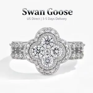 S925 Sterling Silve Lucky Four-Leaf Clover Design 18K Gold Plated Engagement Wedding Ring party fine jewelry gift for Man and Women, 5A Cubic Zirconia Elegant Gift for Her and Daily Wear